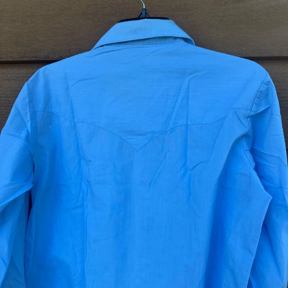Vintage Miller Miller Miller Western Pearl Snap Button Down Blue Shirt Size 15.5 - Picture 9 of 11